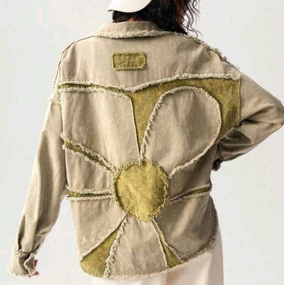 Jackets & Blazers - Women's Casual Woven Patchwork Turndown Collar Long Sleeve Loose Jacket